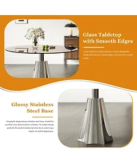 Streamdale 35" Round Dining Table Set w/ 4 White Chairs & Black Glass Top