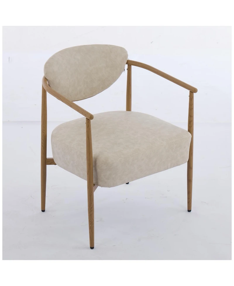 Streamdale Beige Pu dining/living/bedroom chair with foam seat/back, metal frame, wood grain visual.