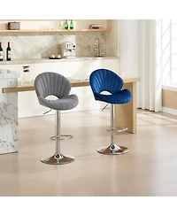 Streamdale Bar Stools Set of 2 - Adjustable Counter Height Bar Chairs with Back and Footrest - Navy