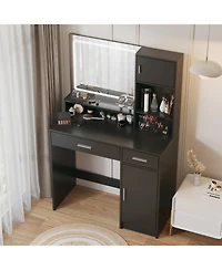 Streamdale Furniture Streamdale Vanity Desk with Mirror, Led Light Strip, Large Drawer & Storage (Black