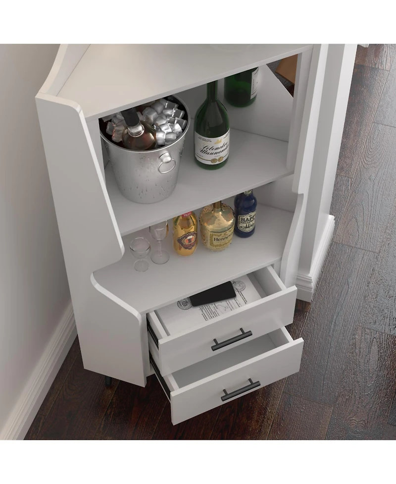 Streamdale Furniture Streamdale Wooden Corner Bar Cabinet with Storage Shelves and Drawers, White