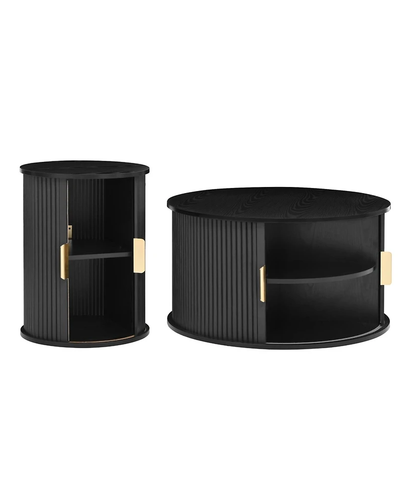 Streamdale Furniture Mid-Century Coffee Table Set with Sliding Tambour Door, Black