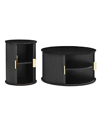 Streamdale Furniture Mid-Century Coffee Table Set with Sliding Tambour Door, Black