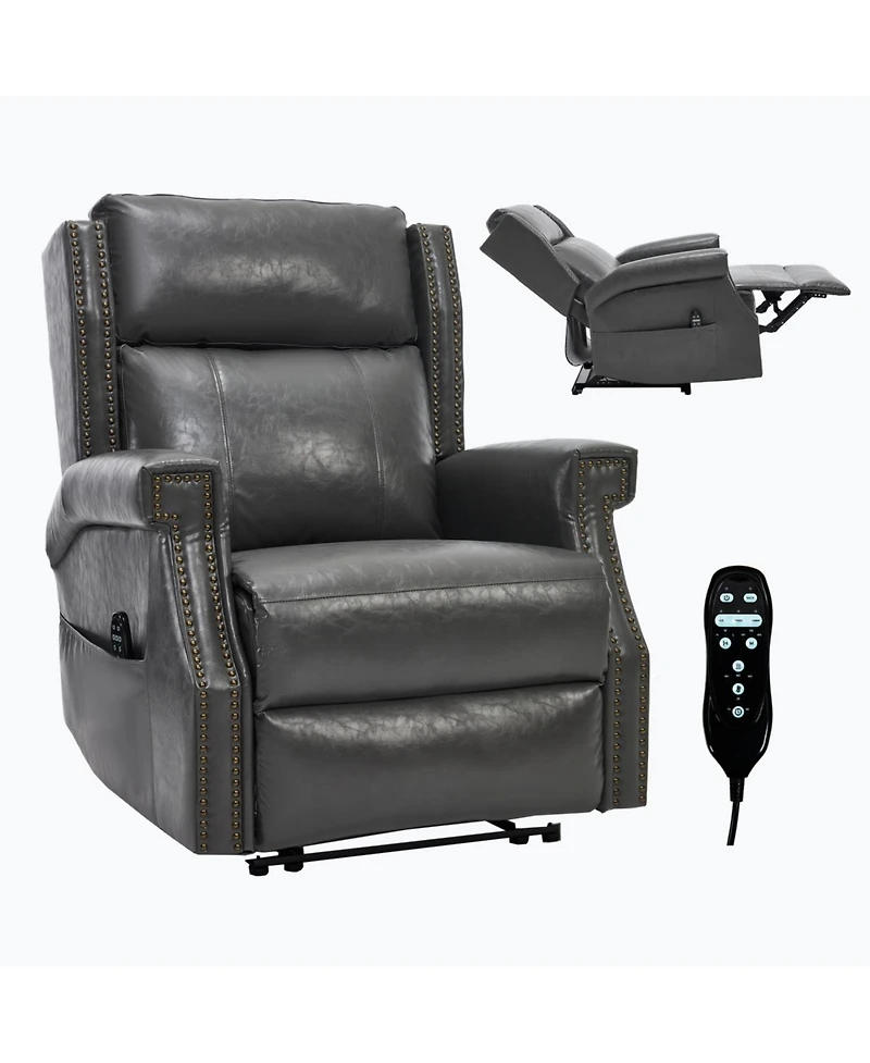 Streamdale Furniture Grey Faux Leather Manual Recliner Chair with 8 Massage Nodes