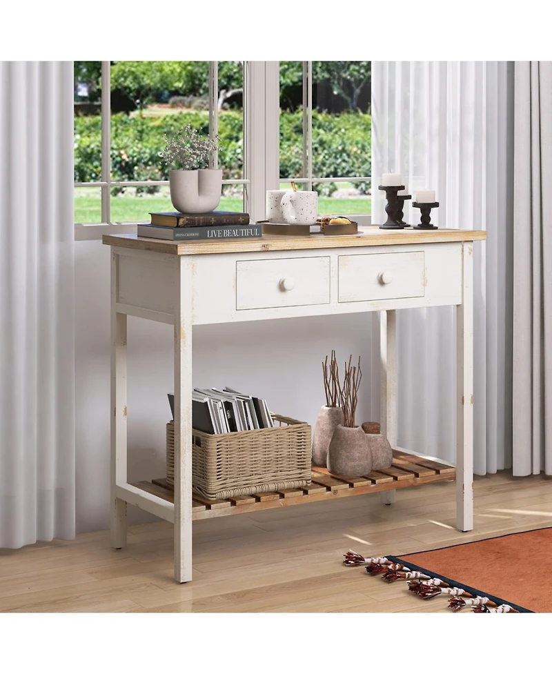 Streamdale Furniture Streamdale Vintage Two-Drawer Console Table with Open Shelf