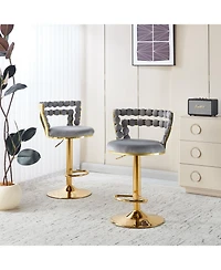 Streamdale Modern Gold Bar Table Set with 2 Adjustable Stools, Round Marble Pub Table