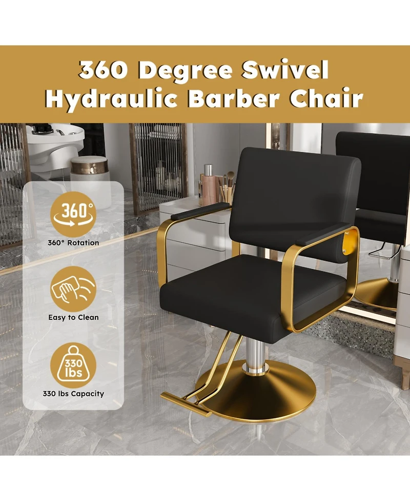 Streamdale Furniture Hydraulic Salon Chair - 360 Swivel Barber Stylist Chair (Black+Gold)