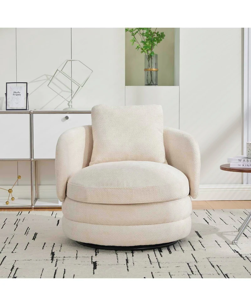Streamdale Furniture 30"W Modern Swivel Barrel Chair with Pillow, Chenille Upholstered Comfy Armchair