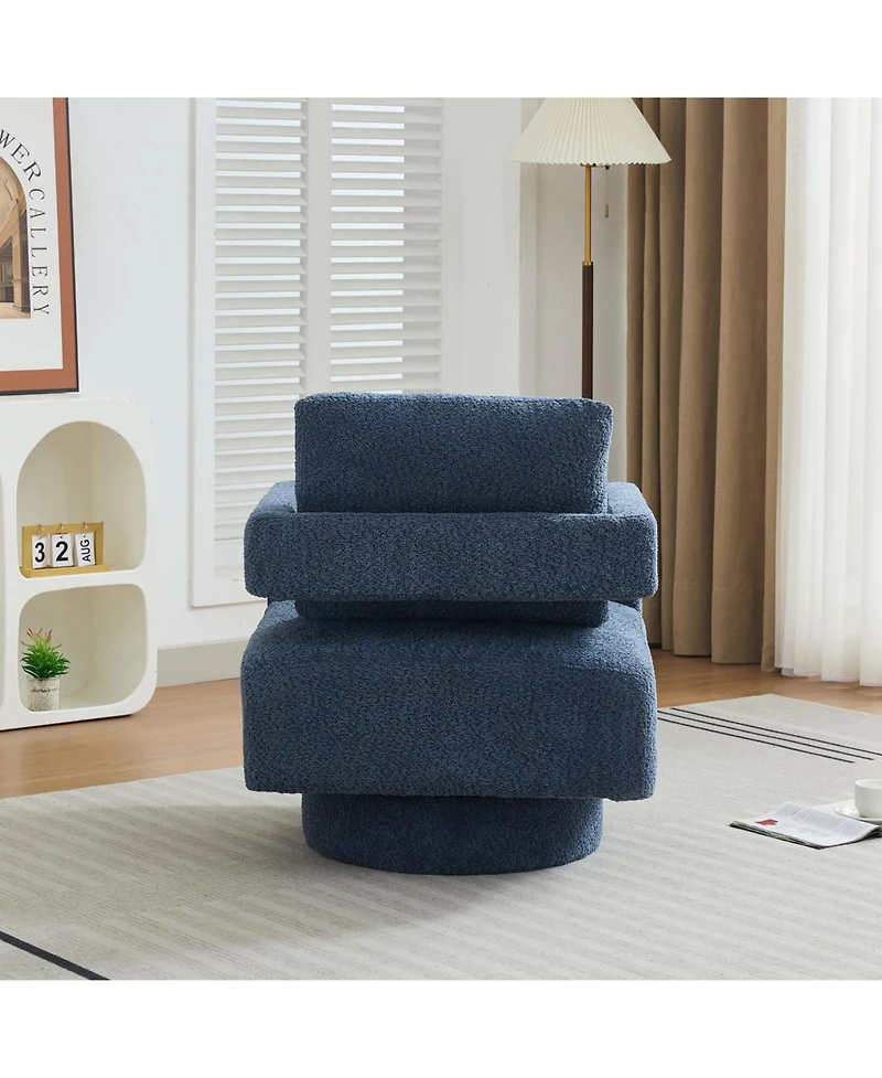 Streamdale Furniture Navy Swivel Chair, Modern Rotating Arm Chair with Open Back