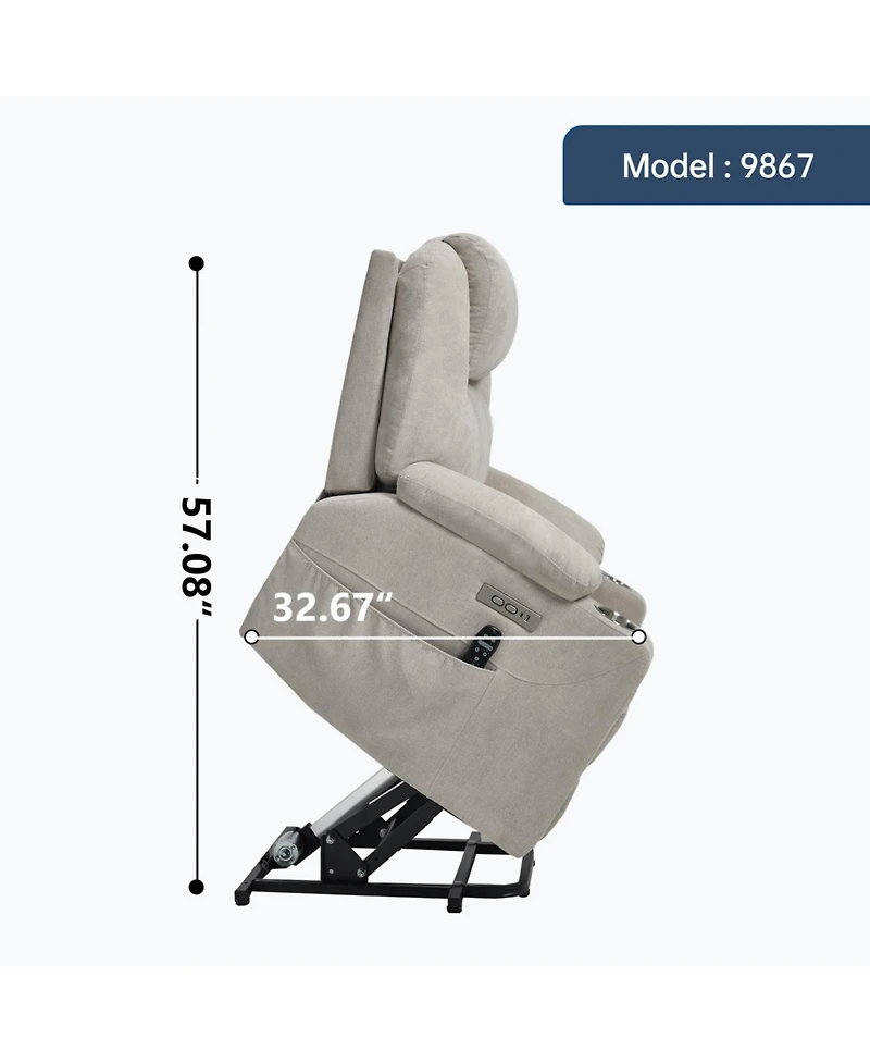 Streamdale Furniture Polyester Power Lift Recliner Chair, 350 Lbs Capacity, 8-Point Massage, Heating, Usb/Type-c, Beige