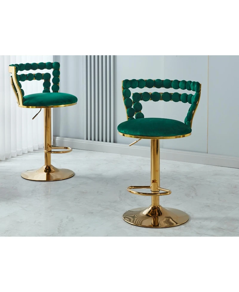 Streamdale Modern Gold Bar Table Set with 2 Adjustable Stools, Round Marble Pub Table