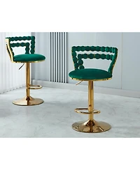 Streamdale Modern Gold Bar Table Set with 2 Adjustable Stools, Round Marble Pub Table