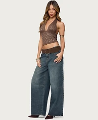 Edikted Women's Santi Low Rise Wide Leg Jeans
