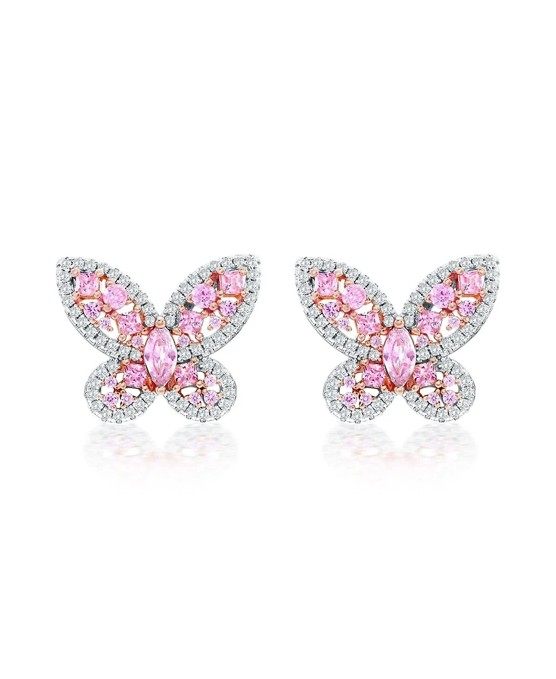 Suzy Levian Sterling Silver Cubic Zirconia Multi-cut Cluster Butterfly Earrings