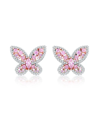 Suzy Levian Sterling Silver Cubic Zirconia Multi-cut Cluster Butterfly Earrings