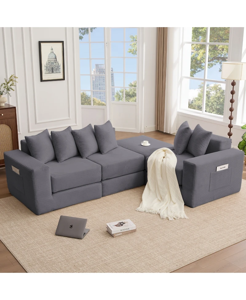Streamdale Furniture 10-in-1 Convertible Sofa Sectional, Corduroy L-Shaped Modular Couch