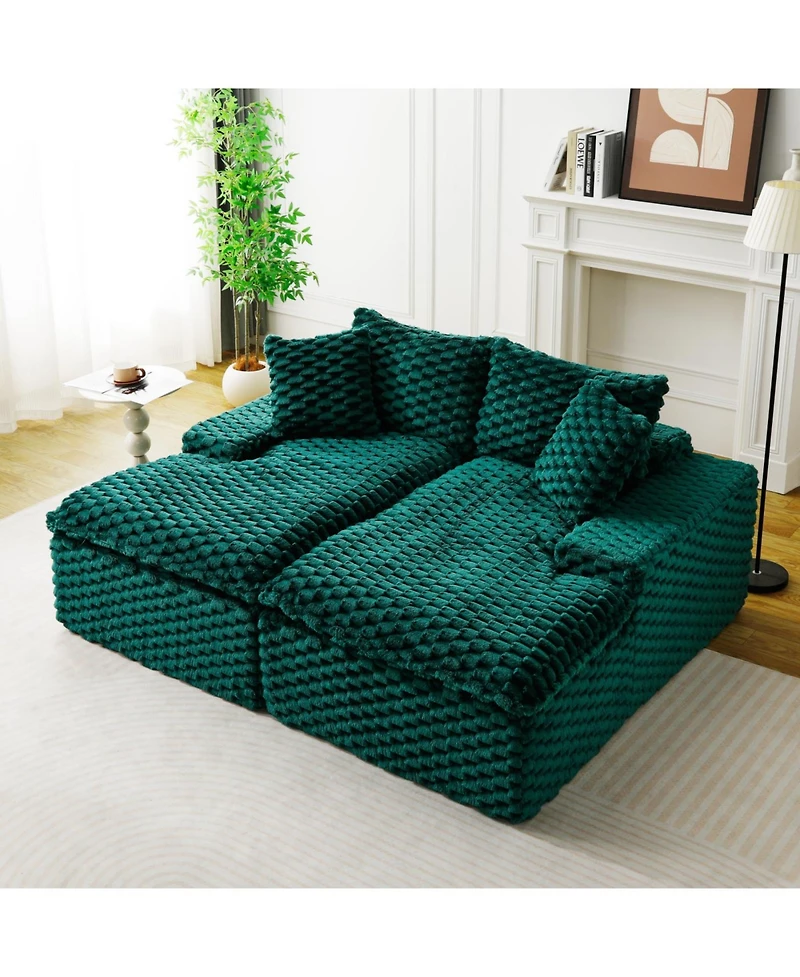 Streamdale Furniture Green Turtle Velvet Double Chaise Lounge Sofa