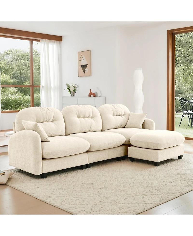 Streamdale Furniture Streamdale Modular L-Shaped Chenille Couch with Ottoman, Beige
