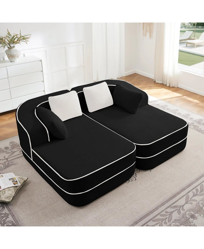Streamdale Furniture Streamdale Black Teddy Fabric Boneless Sofa with Double Chaises