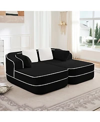 Streamdale Furniture Streamdale Black Teddy Fabric Boneless Sofa with Double Chaises
