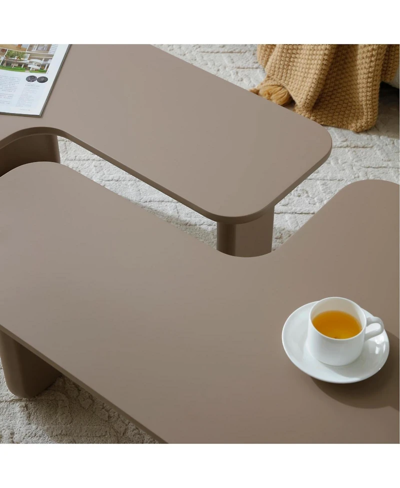 Streamdale 2 Pcs Modern Modular Coffee Table Set, Farmhouse Tables w/ Multi-layer Paint, Khaki