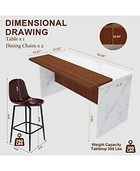 Streamdale Furniture Modern Kitchen Island Set with 2 Bar Stools - White Marble Look, Led Lighting & Grill Design