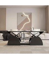 Streamdale Engineered Wood Rounded Corner Rectangular Coffee Table with Open Shelves - Black