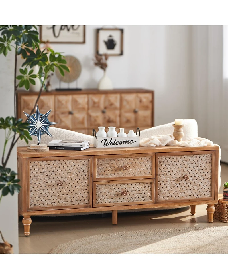 Streamdale Furniture Rattan Tv Stand for TVs, Mid Century Boho Entertainment Center