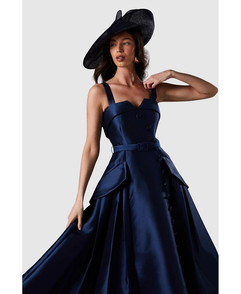 Coast Women's Tan Twill Belted Volume Midi Dress