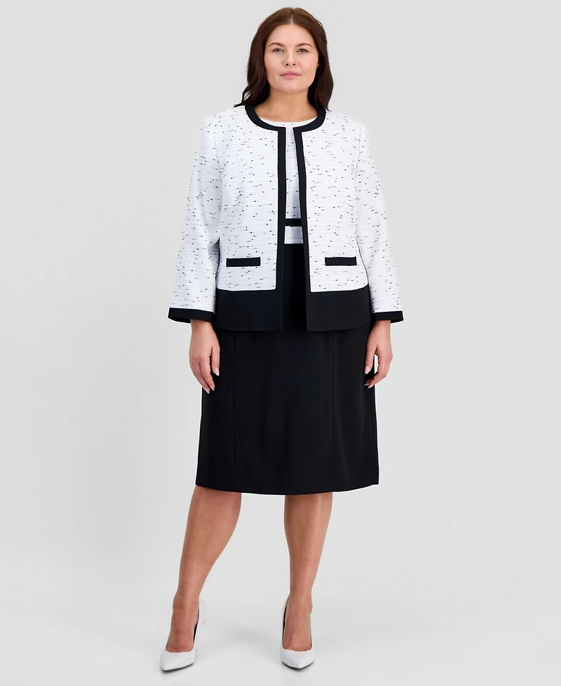 Kasper Plus Colorblocked Open-Front Cardigan