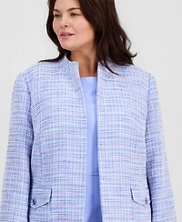 Kasper Plus Open-Front Tweed Jacket