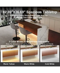 Streamdale Furniture Black Marble Kitchen Island with Led Lighting & Grille Details