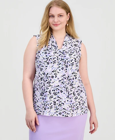 Kasper Plus Knot-Front Sleeveless Top