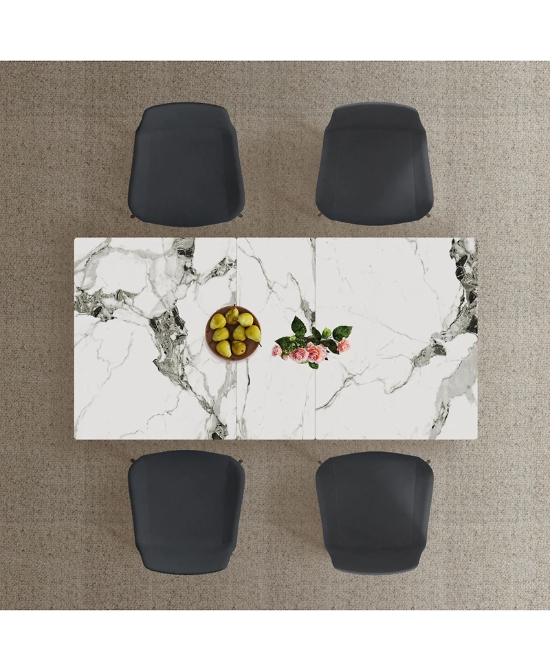 Streamdale Furniture Modern Expandable Dining Table with Retractable Leaf, Stone Top & X-Base, 4 Chairs