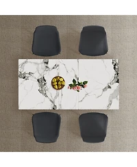 Streamdale Furniture Modern Expandable Dining Table with Retractable Leaf, Stone Top & X-Base, 4 Chairs