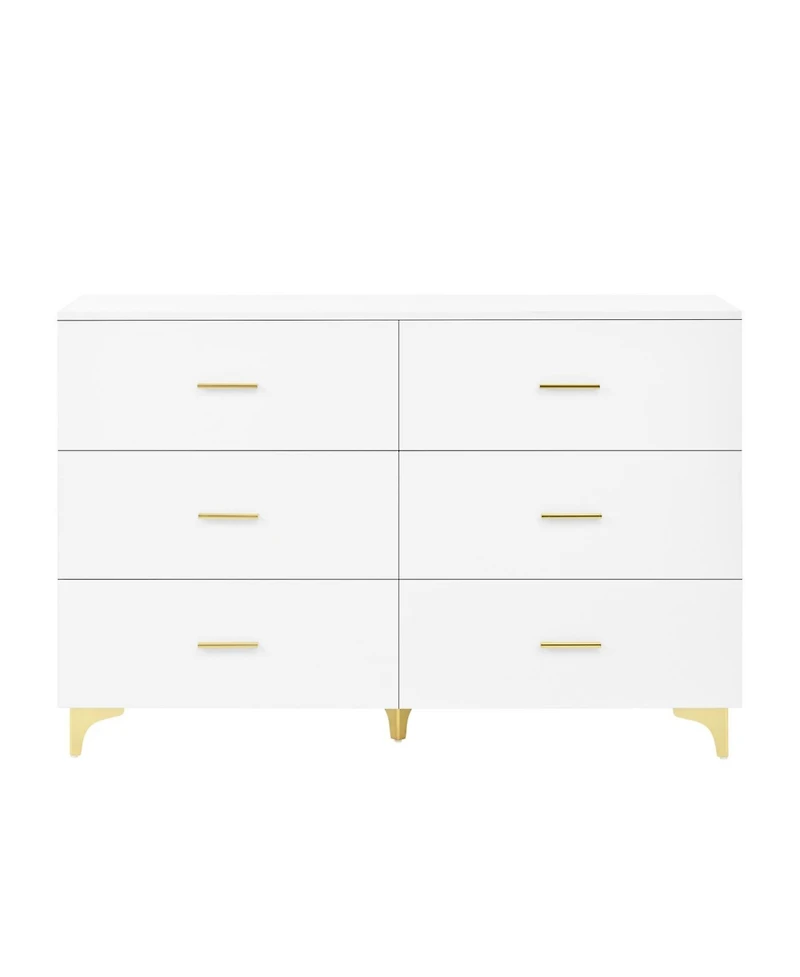 Streamdale Furniture Six drawers, golden straight aluminum handle, golden triangle legs, white locker