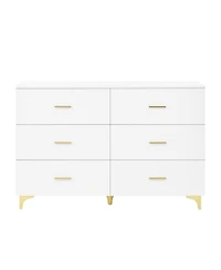 Streamdale Furniture Six drawers, golden straight aluminum handle, golden triangle legs, white locker