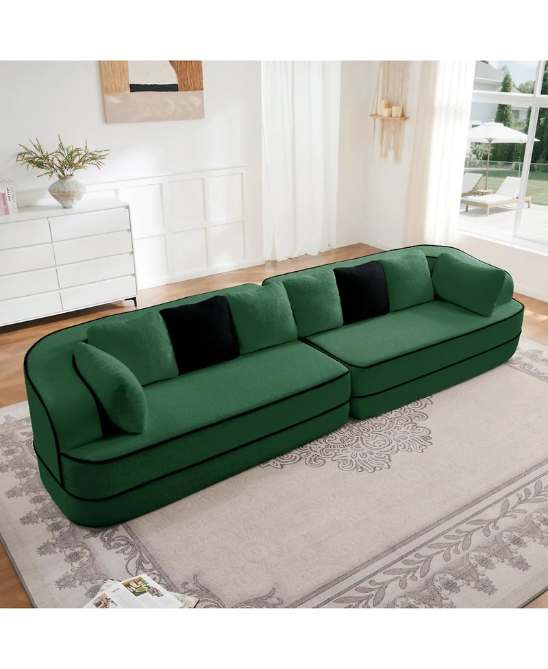 Streamdale Furniture Streamdale Green 4-Seat Teddy Fabric Sofa with High Density Sponge - No Assembly Required