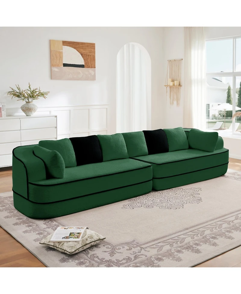 Streamdale Furniture Streamdale Green 4-Seat Teddy Fabric Sofa with High Density Sponge - No Assembly Required