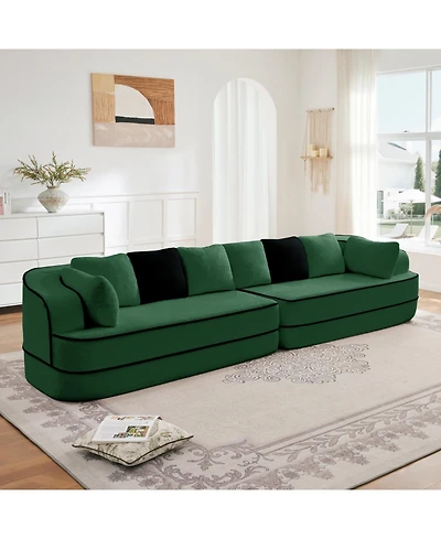 Streamdale Furniture Streamdale Green 4-Seat Teddy Fabric Sofa with High Density Sponge - No Assembly Required
