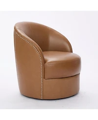 Streamdale Furniture Light Brown Leather Swivel Chair, Mid-Century Modern Lounge Chair