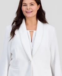 Kasper Plus Pearl-Trim Shawl-Collar Jacket