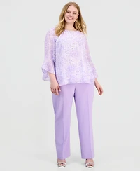 Kasper Plus Printed Ruffled-Sleeve Blouse