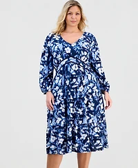 Style & Co Plus Printed V-Neck Waist-Trim Dress, Macy's Exclusive
