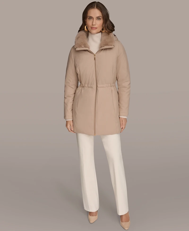 Donna Karan New York Women's Faux-Fur-Collar Short Puffer Coat