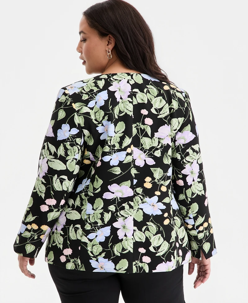 Kasper Plus Floral Print Open-Front Jacket