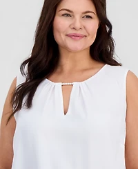 Kasper Plus Sleeveless Pearl-Trim Blouse