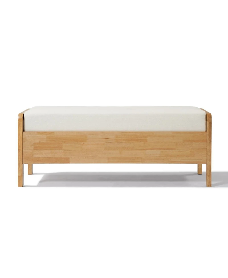 Streamdale Furniture Upholstered Storage Ottoman Bench, Wooden Legs, Oak+Beige
