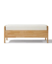 Streamdale Furniture Upholstered Storage Ottoman Bench, Wooden Legs, Oak+Beige