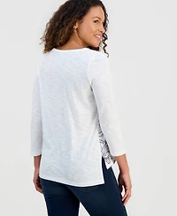 Style & Co Petite Embroidered-Front Top, Macy's Exclusive